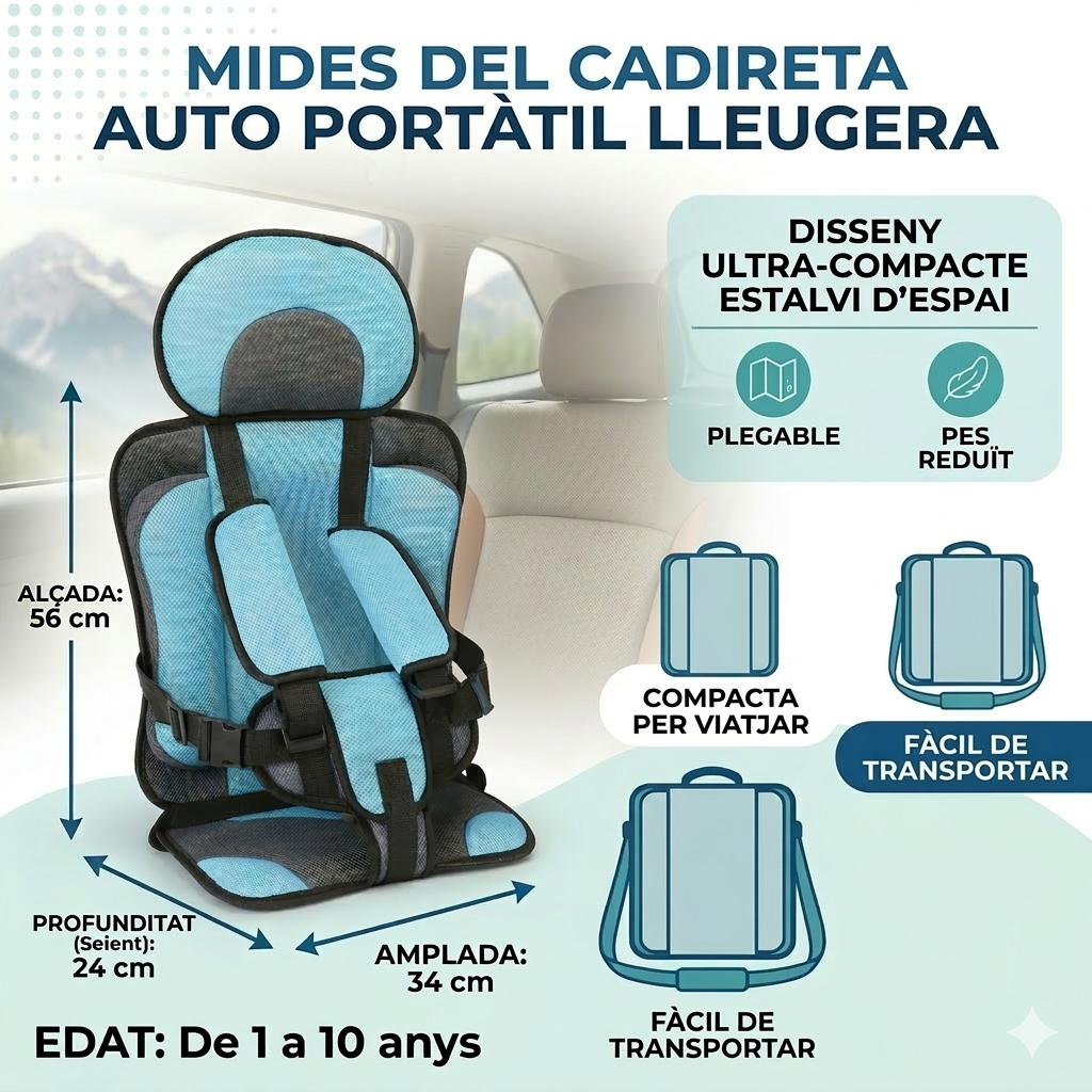 Silla de coche portátil para niños (1–10 años)